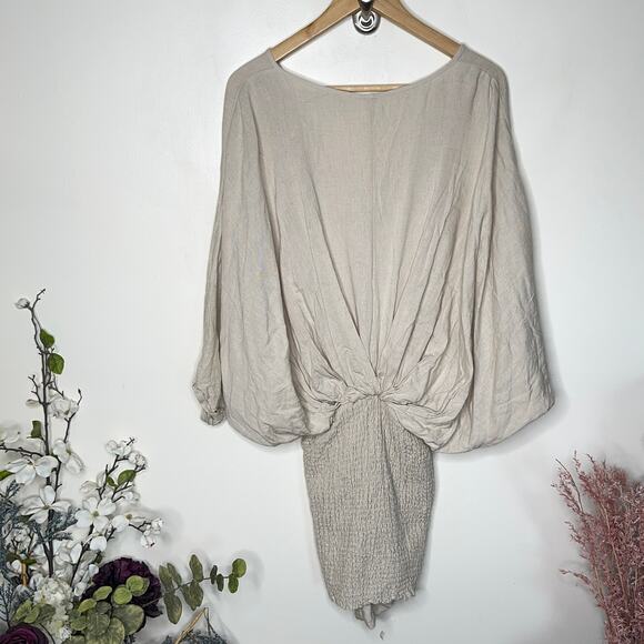 FREE PEOPLE Alai Mini Dress Linen Blend Stone Flax Natural Sz XS $128 {II30} - Picture 5 of 8